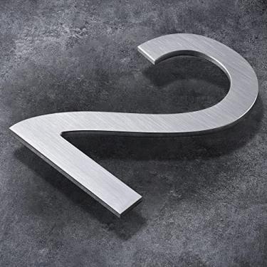 Imagem de Números de casa modernos - Número de endereço residencial flutuante de 25,7 cm de fora/acabamento em alumínio escovado polido/prata número 2