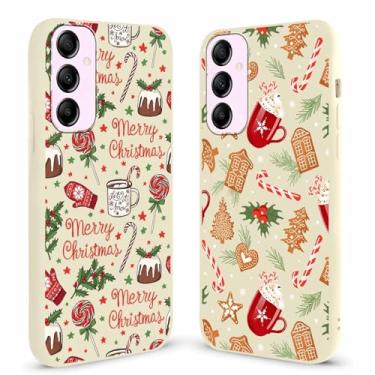Imagem de Yomjew Pacote com 2 capas de celular Merry Christmas para Samsung Galaxy A55 5G 6,6 polegadas, linda estampa de doces de Natal com design de bolachas de Natal com design de estrelas, capa de TPU à