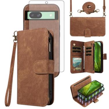 Imagem de Asuwish Capa de celular para Google Pixel 8A 5G carteira com zíper destacável capa magnética com protetor de tela de vidro temperado alça transversal alça flip porta-cartões Pixel8A A8 mulheres