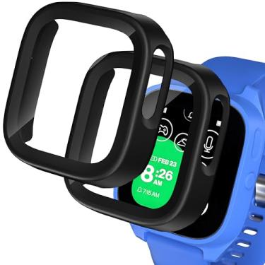 Imagem de [Pacote com 2] Capa compatível com protetor de tela Gizmo Watch 3 Adventure para crianças, capa de vidro temperado de policarbonato rígido para Verizon Gizmo Watch 3 Adventure, preto + preto