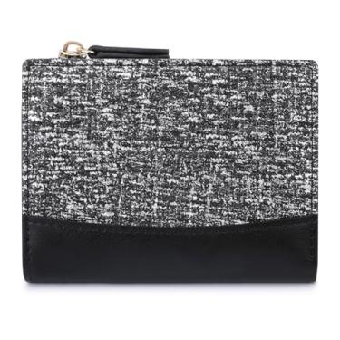 Imagem de MOMOJULI Carteira feminina dobrável e estética moderna, bolso com zíper, compartimento para cartão de dinheiro, janela para identidade para mulheres e mulheres, Preto, Minimalista
