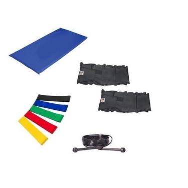 Imagem de Kit Colchonete Azul + Par de Caneleira 10kgs + 5 Mini Band Elástico pa
