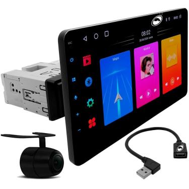 Imagem de Multimídia Android H-tech HT-8025CA Carcaça 1 Din Tela 10" Rotatitva Qled Android Auto Car Play + Câmera Ré