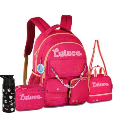 Imagem de Kit Mochila Costas Escolar Luluca Feminina Juvenil Miçangas