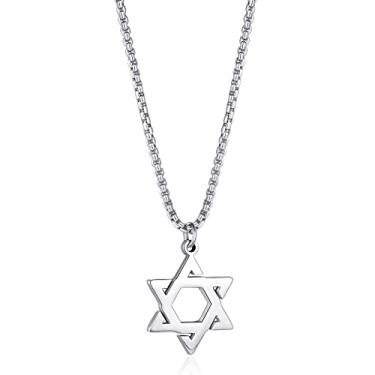 Imagem de Colar Estrela de Davi Aço Inoxidável Estrela Davi Pingente de Estrela Judaica Colares Religiosos Delicados Presentes para Homens Homens Filho, 18IN, Aço inoxidável, Sem Pedra Preciosa