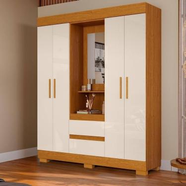 Imagem de Guarda Roupa De Casal Portugal Com Espelho 4 Portas Linhamobília Cinamomo Off White