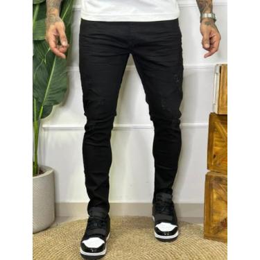 Imagem de Calça Moda Jogador Skinny Preta Rasgada - Nxt Jeans, Preto, 42