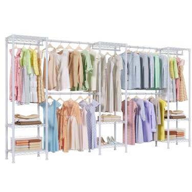 Imagem de Higeego Suporte de roupas H11 resistente, suporte para pendurar roupas, armário extragrande, organizador de armário independente e armazenamento com varões, extensível de 7,7 a 3,2 m, branco