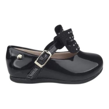 Imagem de Sapato Infantil Pampili Mini Angel Laço Removível Tela e Strass Preto (Preto Verniz, BR, Bebê, Numérico, PP, 19)