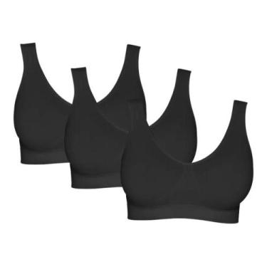 Imagem de 3 Top Sem Bojo Hanes De Academia Liso Feminino, Preto, G