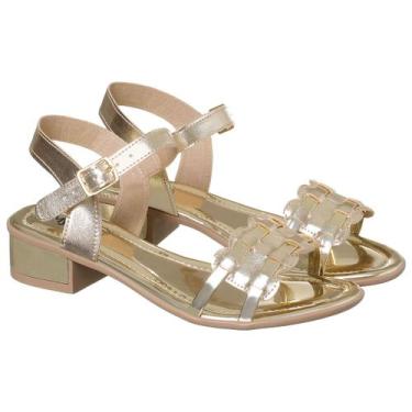Imagem de Sandália Feminina Confortável Saltinho Baixo Tiras Douradas - My Tot, 