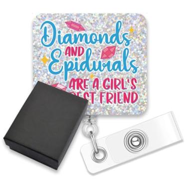 Imagem de AGMDESIGN Carretel de crachá engraçado Diamonds and Epidurals retrátil com clipe jacaré, carretel de crachá de escola de enfermagem para enfermeira médica RN trabalhadora médica L&D enfermeira