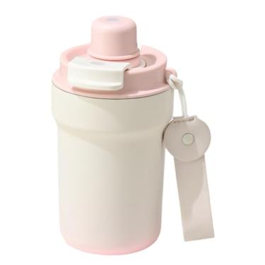 Imagem de Xícara de café moderna de aço inoxidável de camada dupla isolada a vácuo – 400 ml (corda) e 480 ml (cabo) | Caneca de bebida portátil elegante para bebidas quentes e frias (rosa, 400 ml)