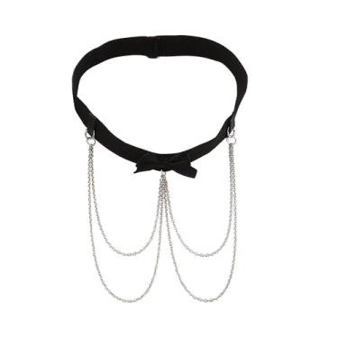 Imagem de HOKPLITE Corrente de perna em camadas para mulheres, decoração de laço, corrente elástica para coxas, corrente corporal, One Size, Liga metálica, Sem Pedra Preciosa