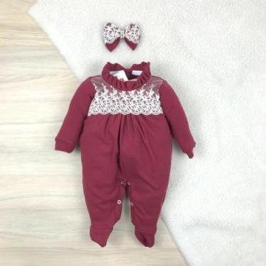 Imagem de Macacão bebê menina Olívia rendado com pérolas macio e confortável - A