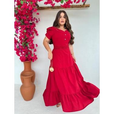 Imagem de Vestido Longo Rodado com Manga Curta Elegante de Festa - Fashion, Verm