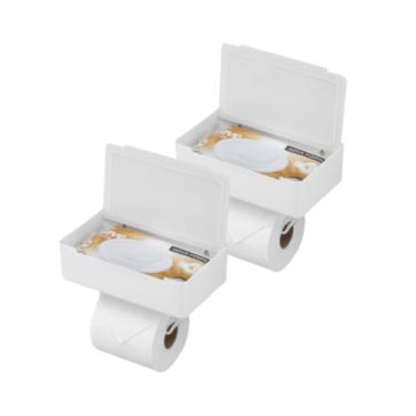 Imagem de Suporte Papel Higienico e Lenco Umedecido com Porta Para Celular fixação 3m(2 UNI - BRANCO)