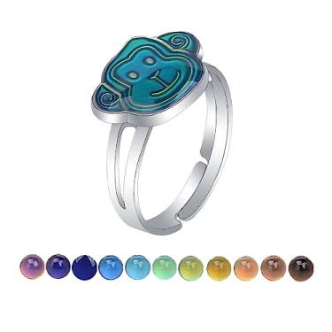 Imagem de AINILOVE Anéis com mudança de cor com sensor de temperatura, anéis fofos de tartaruga/golfinho/baleia/pinguim para meninas, presente de joias de festa de aniversário, Cobre, Pedra de humor