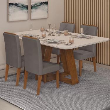 Imagem de Conjunto Sala de Jantar Mesa Kiara 160x90cm Tampo Vidro/MDF com 4 Cadeiras Yasmin dj Móveis