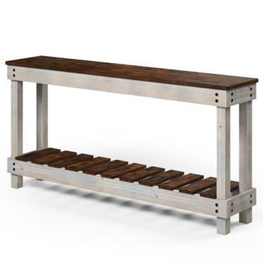 Imagem de Aparador de Madeira com Prateleira Cinza Claro Distressado