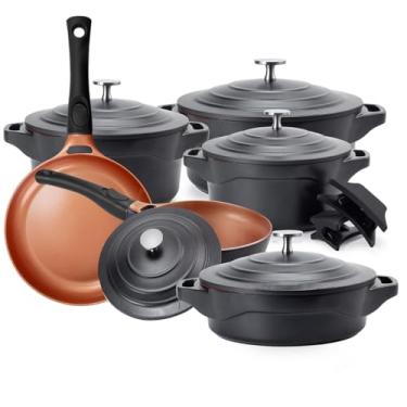 Imagem de LE COOK Jogo de Panelas 6 Peças Premier Black com Tampas de Vidro Temperado Alumínio Antiaderente de Alta Performance Design Sofisticado e Seguro para Cozinha Moderna