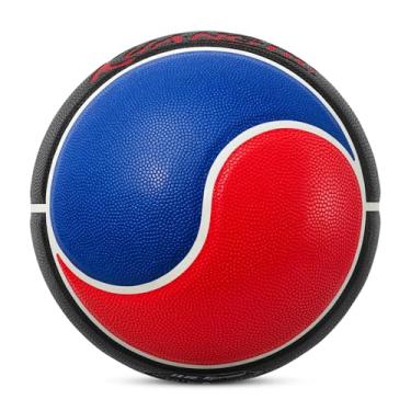 Imagem de Kuangmi Bola de basquete esportiva, tamanho oficial 7 (75 cm), design exclusivo de cor vermelha e azul, para ambientes internos e externos