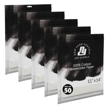 Imagem de New York Central Folhas de papel aquarela, 28 x 35 cm, prensa a frio de 63,5 kg, pacote com 50 - grau profissional, sem ácido, arquivo - para mídia úmida e seca