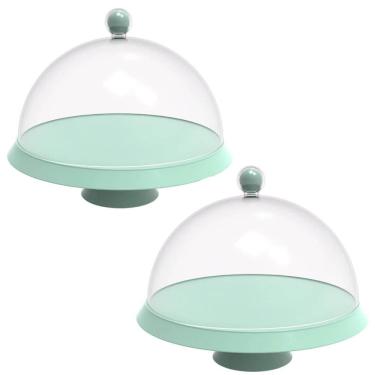 Imagem de Kit 2 Porta Bolo com Cúpula e Pé 30cm Verde Menta Bubble Crippa Boleira Tortas Doces