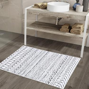 Imagem de dainslef Tapete moderno para área pequena, tapete lavável 5 x 10 cm, tapete neutro, geométrico, antiderrapante, para cozinha, entrada, banheiro, para sala de estar, quarto, cinza