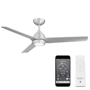 Imagem de WAC Smart Fans Mocha Ventilador de teto doméstico inteligente de 3 pás para ambientes internos e externos 137.2 cm alumínio escovado com kit de luz LED 3000K e controle remoto funciona com Alexa e iOS
