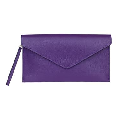 Imagem de Girly HandBags Bolsa clutch feminina de couro legítimo italiano, Roxo escuro, W 31, H 17, D 2 cm (W 12, H 7, D 1 inches)