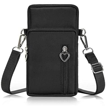 Imagem de Bolsa feminina para celular com braçadeira esportiva, bolsa de viagem transversal para celular Galaxy S10 Plus S9 Plus A50 A7 J7, OnePlus 6T, HTC U12 (preto)