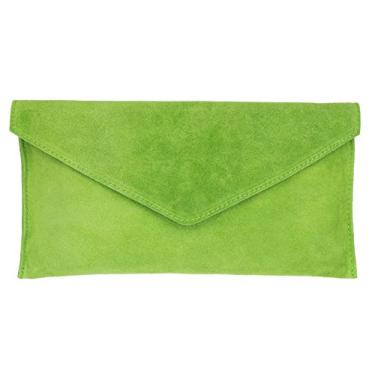 Imagem de Girly Handbags Bolsa clutch envelope de couro de camurça italiana, Verde claro, W 30, H 17, D 2 cm (W 12, H 7, D 1 inches)