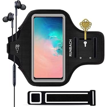 Imagem de Braçadeira para Galaxy S10 Plus, braçadeira RUNBACH à prova de suor para corrida, exercícios, academia, celular, bolsa esportiva com impressões digitais de toque/suporte de chave e compartimento para cartão para Samsung Galaxy S10 Plus, Preto