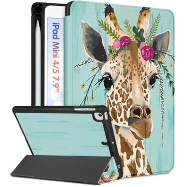 Imagem de Wazzasoft Capa para iPad Mini 4/5, para iPad Mini 5ª/4ª Geração, Capas Fofas Femininas, Meninas Bonitas, Capas Fofólio, Adolescentes, Girafa, Kawaii, Moda Bonita, com Suporte de Lápis para Apple iPad 5/4 Mini Capa de 7,9 polegadas