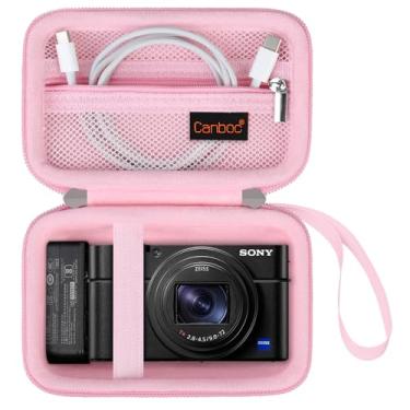 Imagem de Canboc Estojo de transporte para câmera digital compacta Sony RX100 VII/ RX100 VI/RX100 V/RX100 IV/RX100 III, bolsa para câmera de vlogging aponte e atire, bolso de malha com zíper para cabo USB,