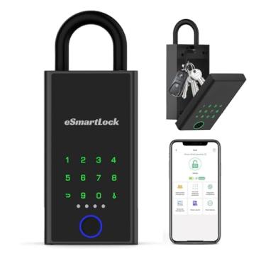 Imagem de SAFESmart Lock Box Aplicativo de impressão digital Bluetooth eLinkSmart Cofre para chave eletrônica com código digital, à prova de intempéries para montagem em parede/porta ao ar livre - Escondedor de