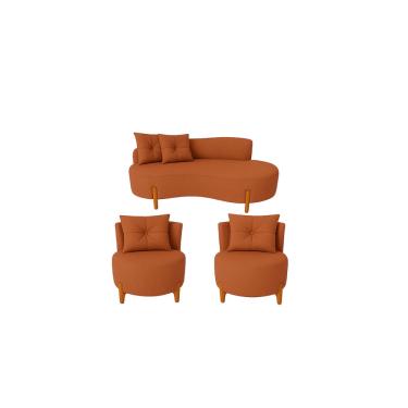 Imagem de Conjunto 2 Poltronas + Sofá Curvo Orgânico Veludo Terracota - Montanaris Decor
