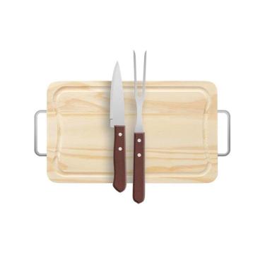 Imagem de Kit Churrasco De Madeira Pinus Com Garfo E Faca - Stolf 35x21
