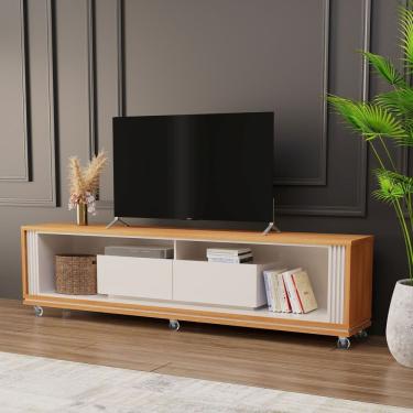 Imagem de Rack Para Tv's Até 84 Polegadas Attuale 220cm 2 Gavetas Carvalho Oro-off-white