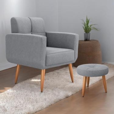 Imagem de Conjunto Poltrona E Puff Decorativos Josh Boucle Cinza