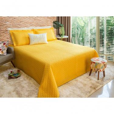 Imagem de Cobre Leito Com Almofada Bordada Perola Casal 5 Pecas - Amarelo