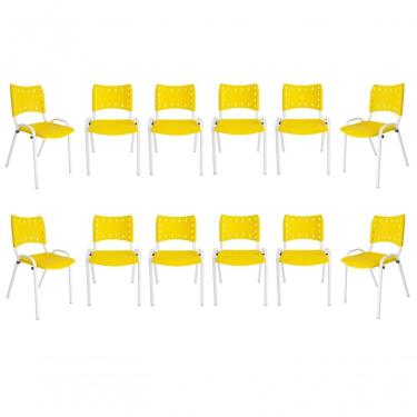 Imagem de Kit 12 Cadeiras Iso Escritório Comércio Amarela Base Branca