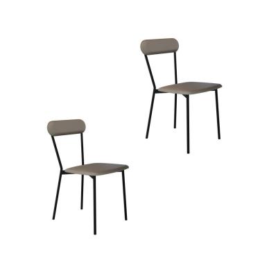 Imagem de Cadeira Fixa Estofada Vintage Emília Com 2 Unidades Cinza-preto