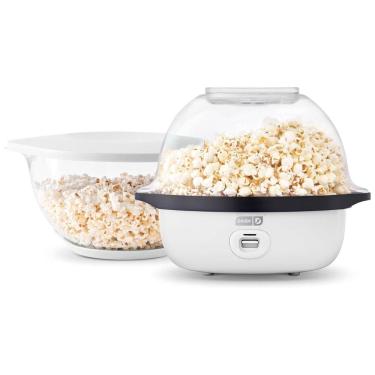 Imagem de Pipoqueira Elétrica DASH SmartStore Deluxe Stirring, Máquina de Pipoca com Tampa Grande para Servir e Armazenar, 24 Copos - Branca