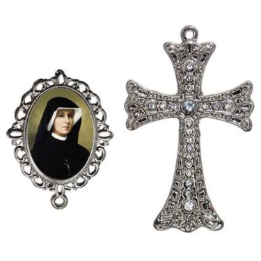 Imagem de Crucifixo Para Terço de Noiva Relicario Santa Faustina Peças para Mont