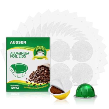 Imagem de Tampas de vedação de folha de alumínio para cápsulas Nespresso reutilizáveis, compatíveis com máquina Nespresso Vertuoline, reutilizar tampas de cápsulas de café 64 mm 100 peças