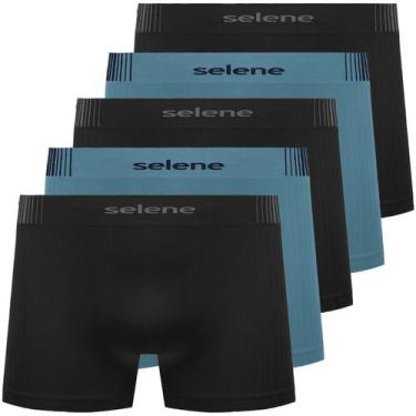 Imagem de Kit 5 Cueca Boxer Infantil Selene Cós Duplo Microfibra, Preto e azul, 