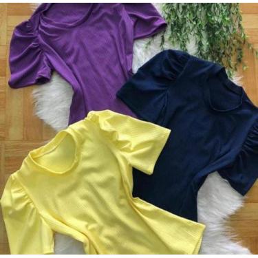 Imagem de blusa feminina manga princesa curta canelado com elastano fashion - fi