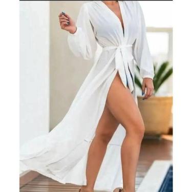 Imagem de Saída de praia feminina manga longa bufante - Filó Modas, M, Preto